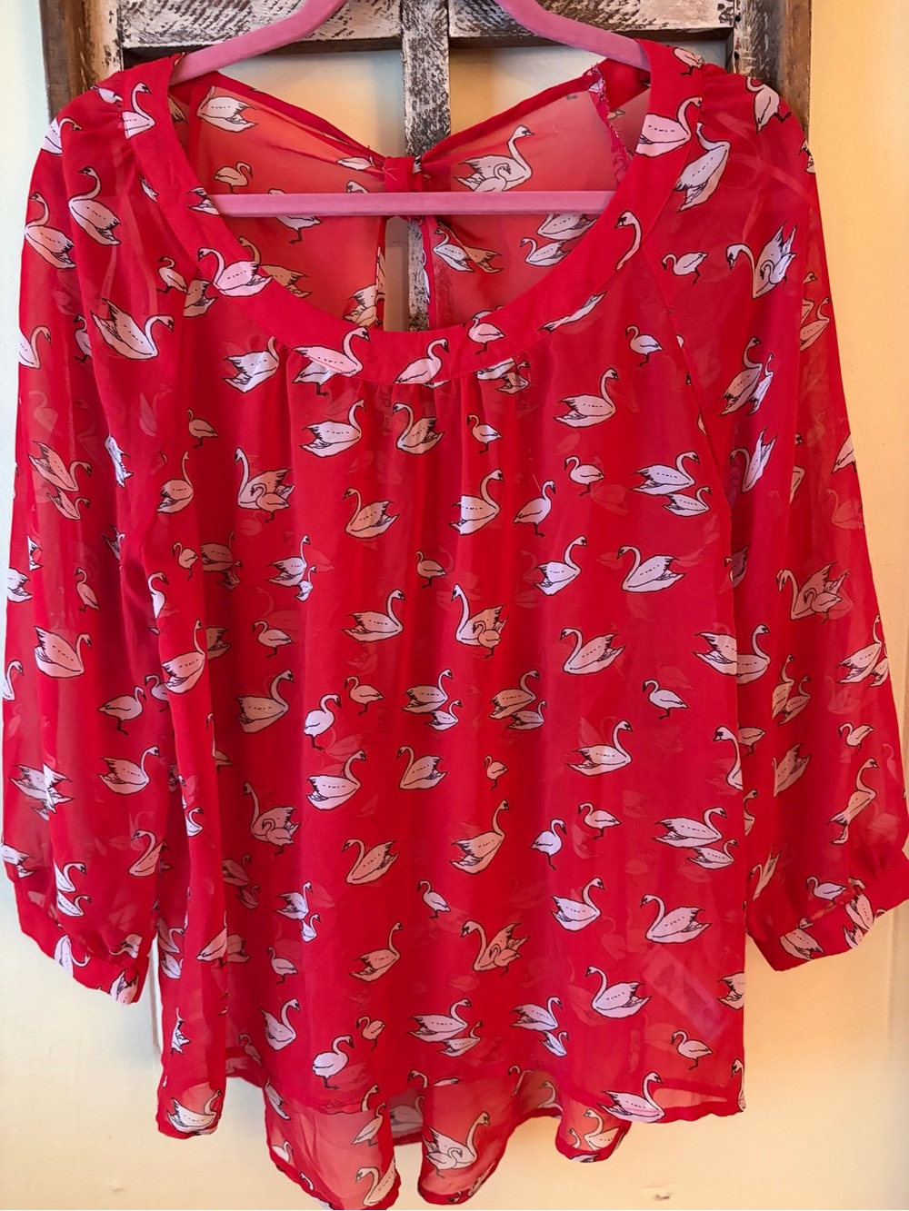 Forever 21 Swan Print Sheer Blouse